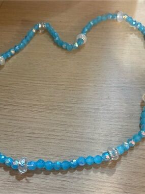 Turquoise Blue Colored Beaded Necklace with Clear Accents
